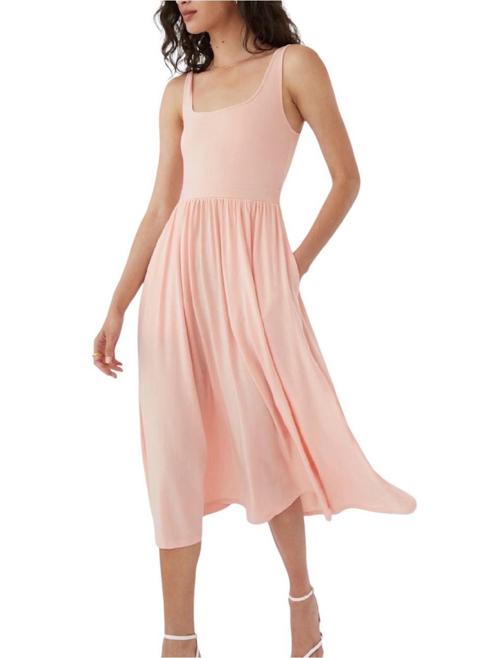 Aritzia Wilfred Market Midi Dress Sleeveless Scoop Neck MEDIUM in Petal Pink